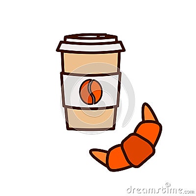 Coffee to go and croissant vector icon illustration. Vector Illustration