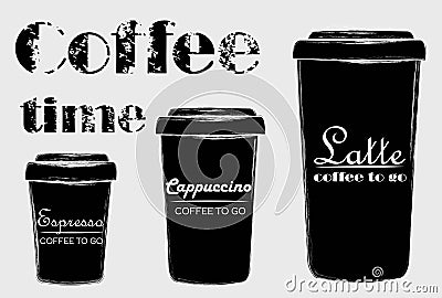 coffee to go. latte, cappuccino and espresso. Vector Illustration