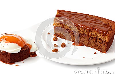 Coffee toffee cake with egg isolated on white background Stock Photo