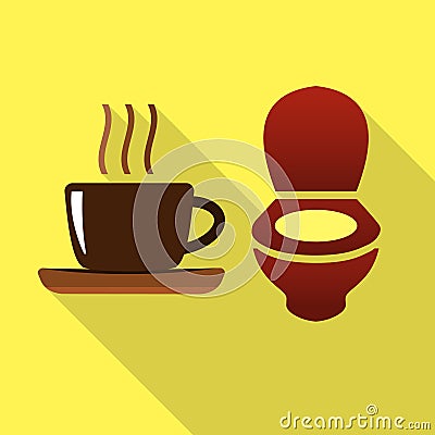 Coffee and toilet bowl flat icon Vector Illustration