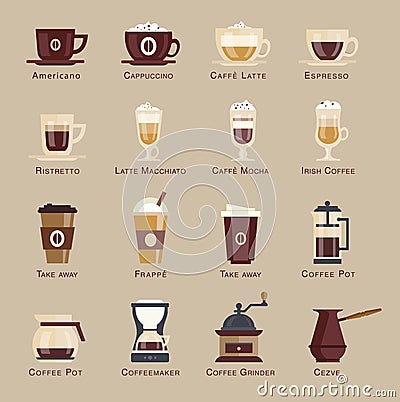 Coffee vector icon set menu Vector Illustration