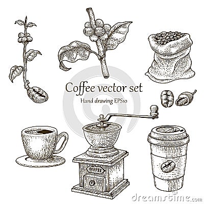 Coffee vector set hand drawing vintage style Vector Illustration