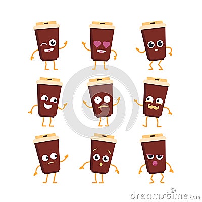 Coffee - vector set of mascot illustrations. Vector Illustration