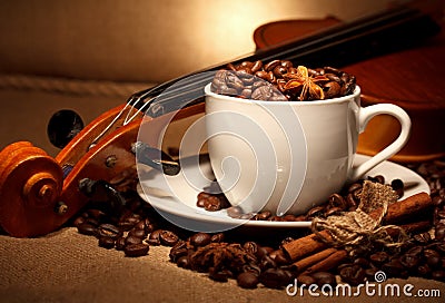 Coffee and violin Stock Photo