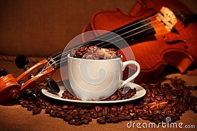 Coffee and violin Stock Photo