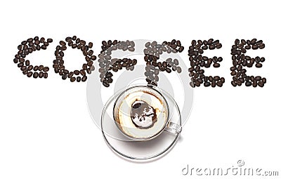 Coffee word with coffee bean and coffee cup Stock Photo