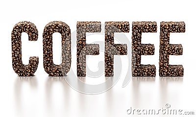 Coffee word consisting of roasted coffee beans. 3D illustration Cartoon Illustration