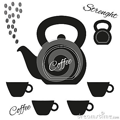 Coffeepot made from kettlebell with kettlebell and set of cups Stock Photo