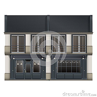 Coffeeshop facade front view in realistic style. French old Building. European architecture Vector Illustration
