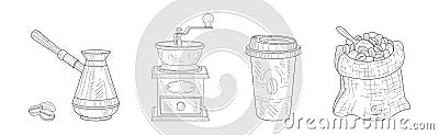 Coffeeshop Linear Object and Item Drawing Vector Set Vector Illustration