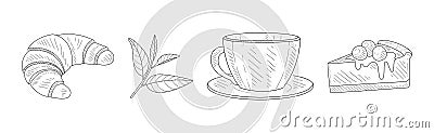 Coffeeshop Linear Object and Item Drawing Vector Set Vector Illustration