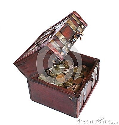 Coffer with gold money Stock Photo