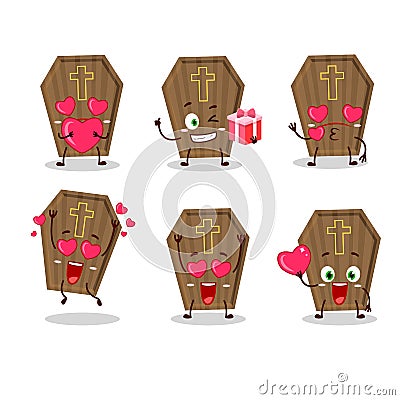 Coffin cartoon character with love cute emoticon Vector Illustration