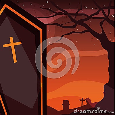 coffin cemetery happy halloween celebration Cartoon Illustration