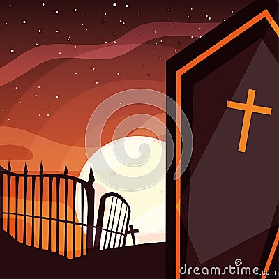 coffin cemetery happy halloween celebration Cartoon Illustration