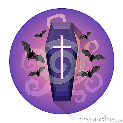 Coffin Cemetery Grave Halloween Holiday Icon Vector Illustration