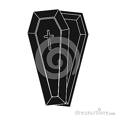 Coffin icon in black style isolated on white background. Funeral ceremony symbol stock vector illustration. Vector Illustration