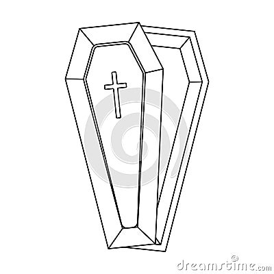 Coffin icon in outline style isolated on white background. Funeral ceremony symbol stock vector illustration. Vector Illustration