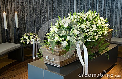 Coffin in morgue Stock Photo