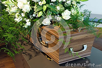 Coffin in morgue Stock Photo