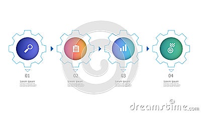 Cog gears wheels horizontal infographics 4 steps Vector Illustration