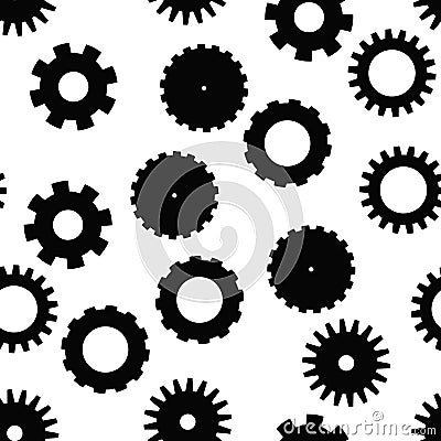Cog wheel seamless pattern. Clockwork, technological or industrial theme. Flat vector background in black and white Vector Illustration