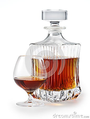 Cognac. Brandy Glass and bottle. clipping path Stock Photo