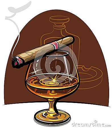 Cognac and cigar Vector Illustration