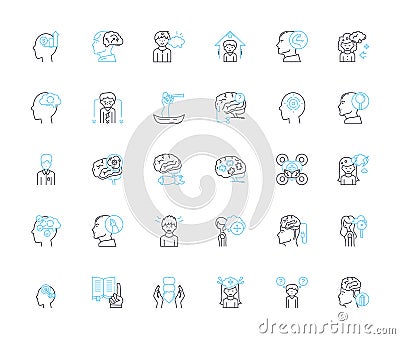 Cognitive Ability linear icons set. Intelligence, Comprehension, Memory, Perception, Reasoning, Logic, Attention line Vector Illustration