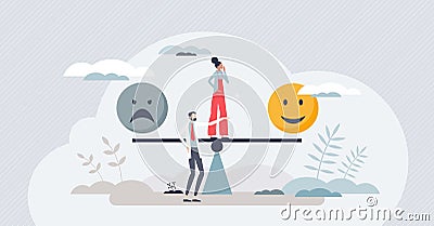 Cognitive behavioral therapy or CBT for dual feelings tiny person concept Vector Illustration