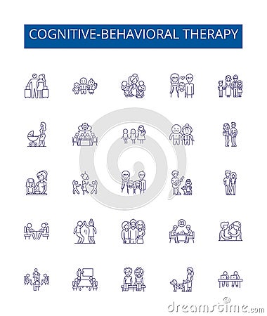 Cognitive-behavioral therapy line icons signs set. Design collection of Cognitive Behavioral, Therapy, CBT, Thinking Vector Illustration