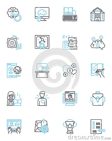 Cognitive benefit linear icons set. Intelligence, Memory, Focus, Clarity, Learning, Perception, Cognition line vector Vector Illustration
