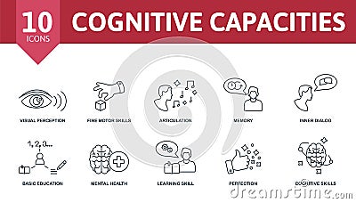 Cognitive Capacities set icon. Editable icons cognitive capacities theme such as visual perception, articulation, inner Vector Illustration