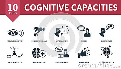 Cognitive Capacities set icon. Editable icons cognitive capacities theme such as visual perception, articulation, inner Vector Illustration