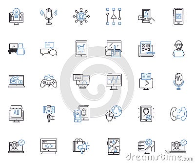 Cognitive computing line icons collection. Machine learning, Artificial intelligence, Neural nerks, Data analytics Vector Illustration