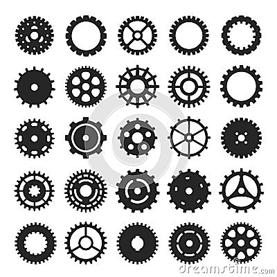 Cogs and gears icon set, mechanism or machinery symbol Vector Illustration