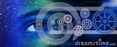 Cogs gears industrial eye global business background. background integration. technology banner background. vector illustration. Cartoon Illustration