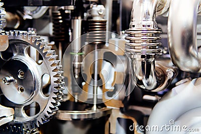 Cogs, Gears and Wheels Inside Truck Engine Stock Photo