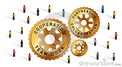 cogs wheel crowd society community public together team work collaboration cooperation partnership society Vector Illustration