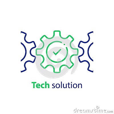 Cogwheel and check mark, integration concept, technology solution, system compliance, business automation, software development Vector Illustration