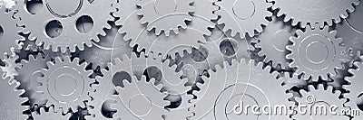 Cogwheel. Gear mechanism. Business cooperation concept. Multiple objects. Metaphor. Industrial engineering. Cartoon Illustration