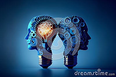 Cogwheel engineering technological inside brain. Generative Ai Stock Photo