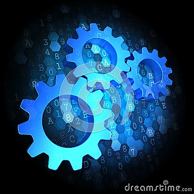 Cogwheel Gear Icon on Digital Background. Stock Photo
