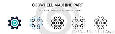 Cogwheel machine part icon in filled, thin line, outline and stroke style. Vector illustration of two colored and black cogwheel Vector Illustration