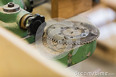 Cogwheel of old machine at workshop Stock Photo