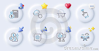 Cogwheel, Puzzle and Smile line icons. For web app, printing. Vector Vector Illustration