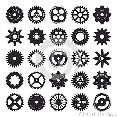 Cogwheel silhouette icons set isolated on white background. Vector illustration Vector Illustration