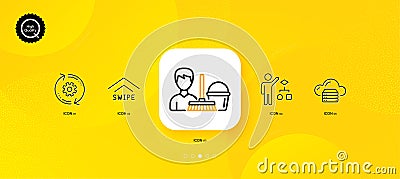 Cogwheel, Swipe up and Cloud server minimal line icons. For web application, printing. Vector Vector Illustration