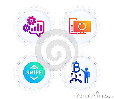 Cogwheel, Swipe up and Recovery computer icons set. Bitcoin project sign. Vector Vector Illustration