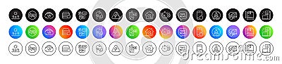 Cogwheel timer, Biometric security and Stop stress line icons. For web app, printing. Round icon buttons. Vector Stock Photo